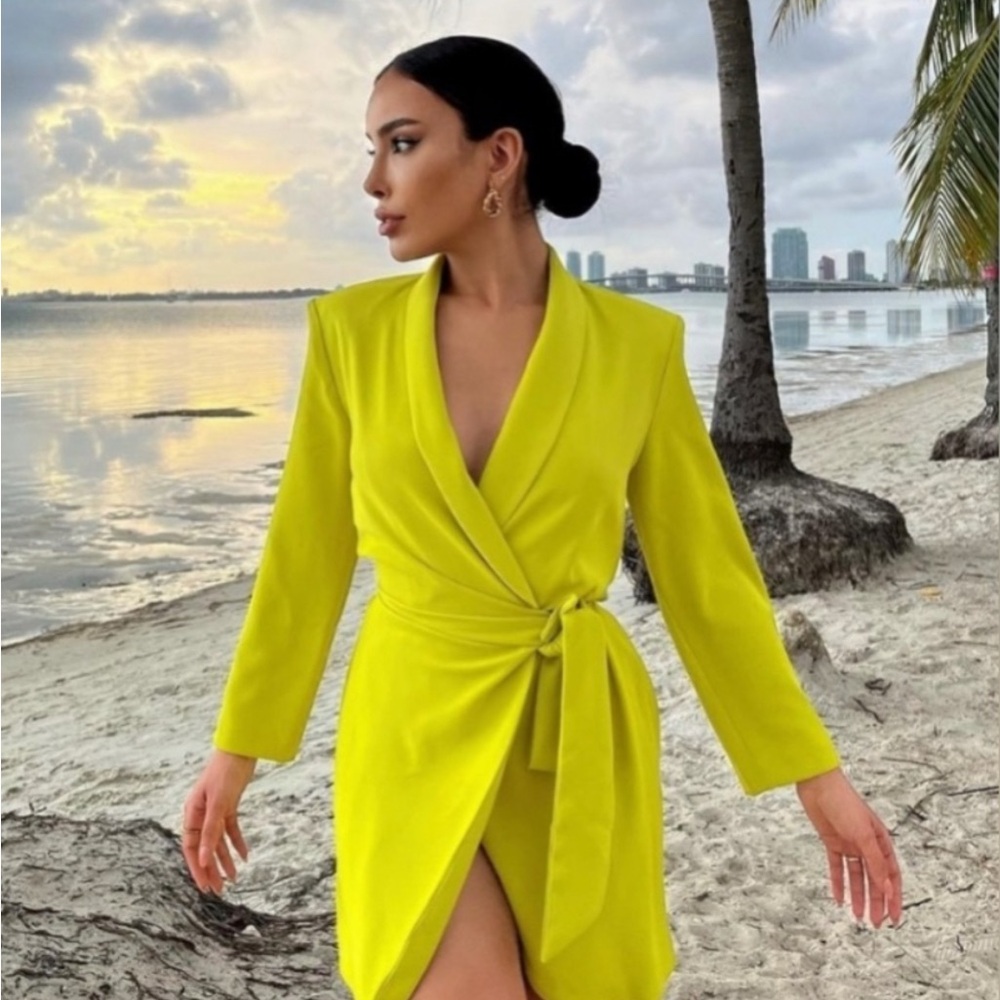 Vibrant Yellow Wrap Dress - Small